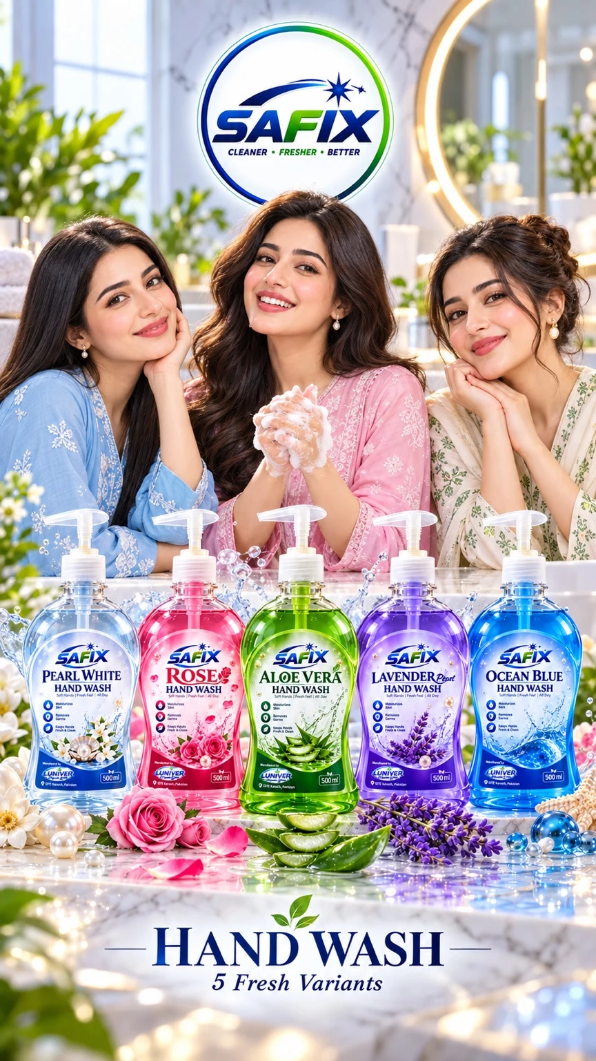 SAFIX hand wash collection in five colourful variants